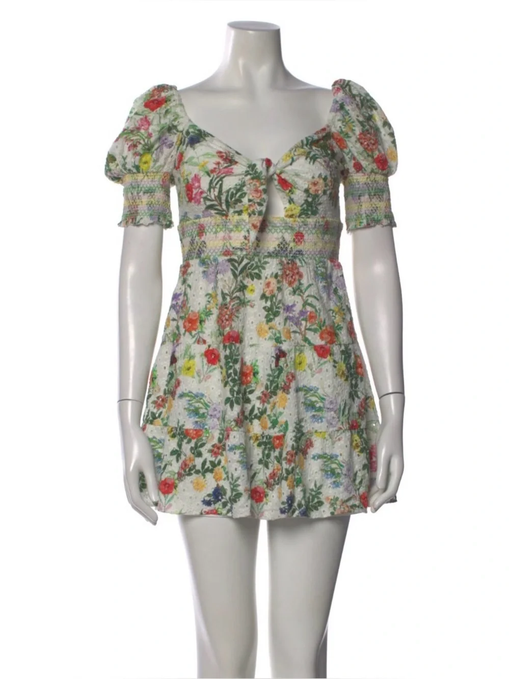 Alice + Olivia “Kristie” White Floral Puff Sleeve Mini Dress - Sz 0 - Picture 6 of 9